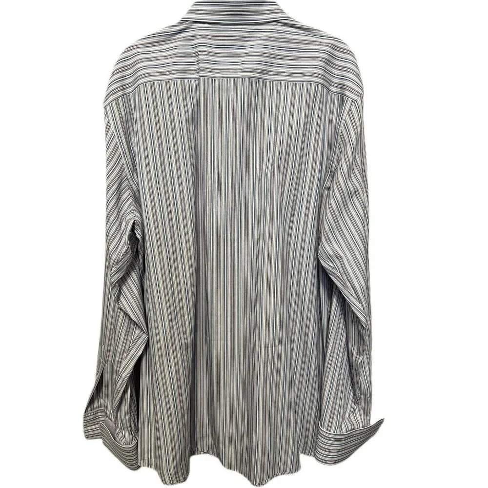 Banana Republic Mens‎ Shirt XL Stripe Cotton LS Fitted French Cuff Blue Purple